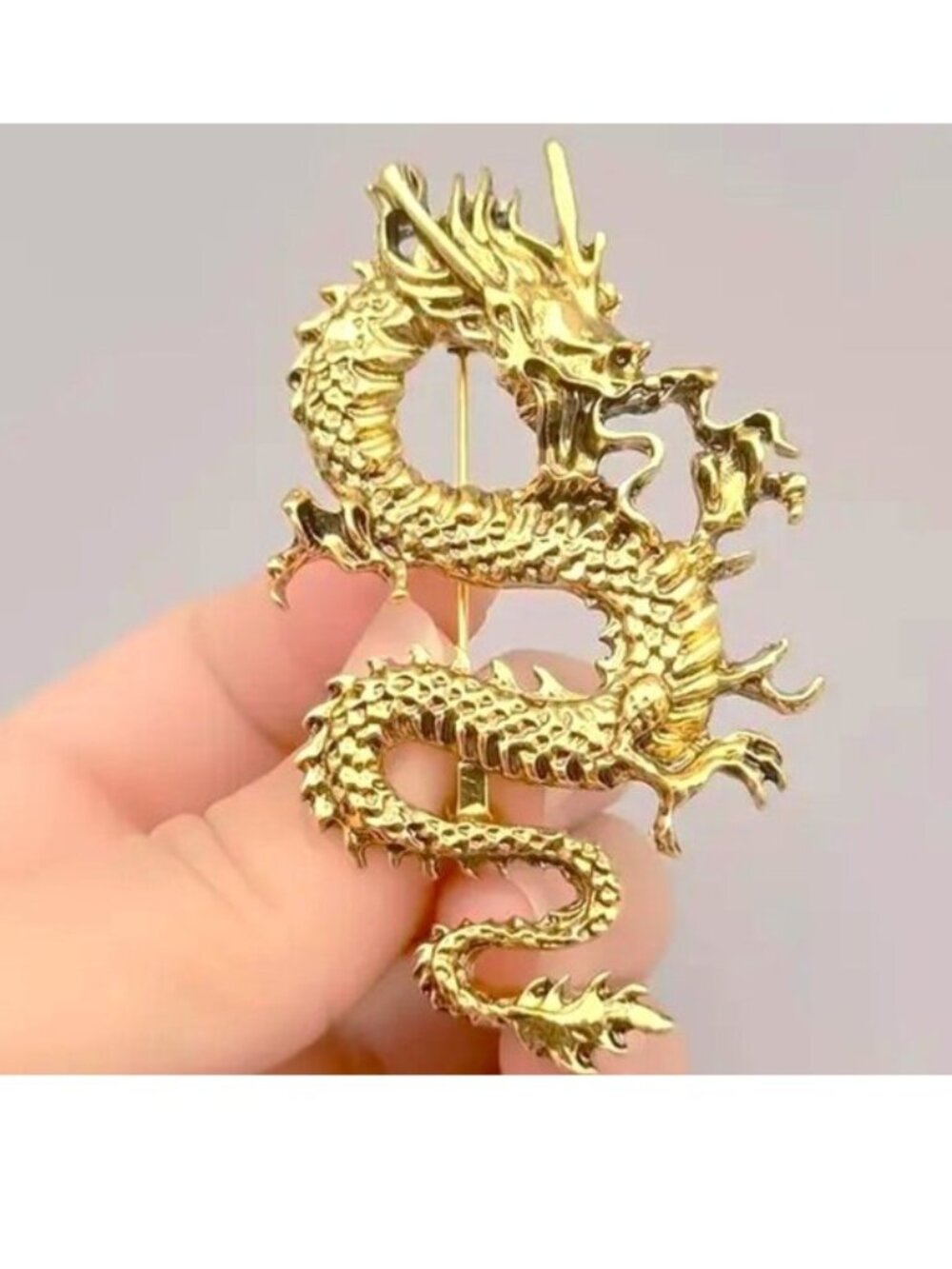 Dragon Brooch Pin Gold Chinese Folklore Mythology Bold Stylish Unisex Lucky Gold